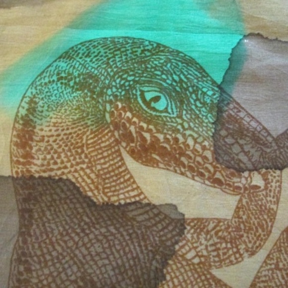 Green&Brown Dino Sheer Silk Scarf - Picture 7 of 7